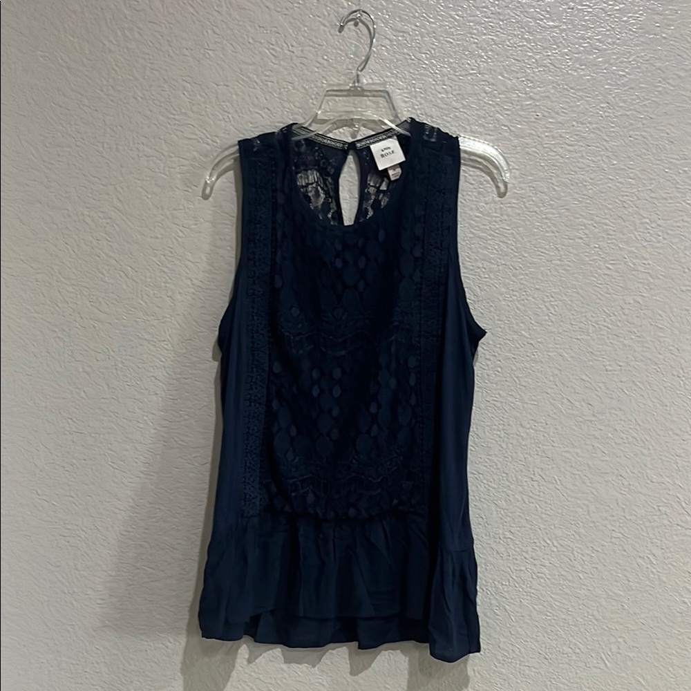 Knox Rose Blouse M Blue Boho Lace Sleeveless Round Neck Shirt Elegant TC0750
